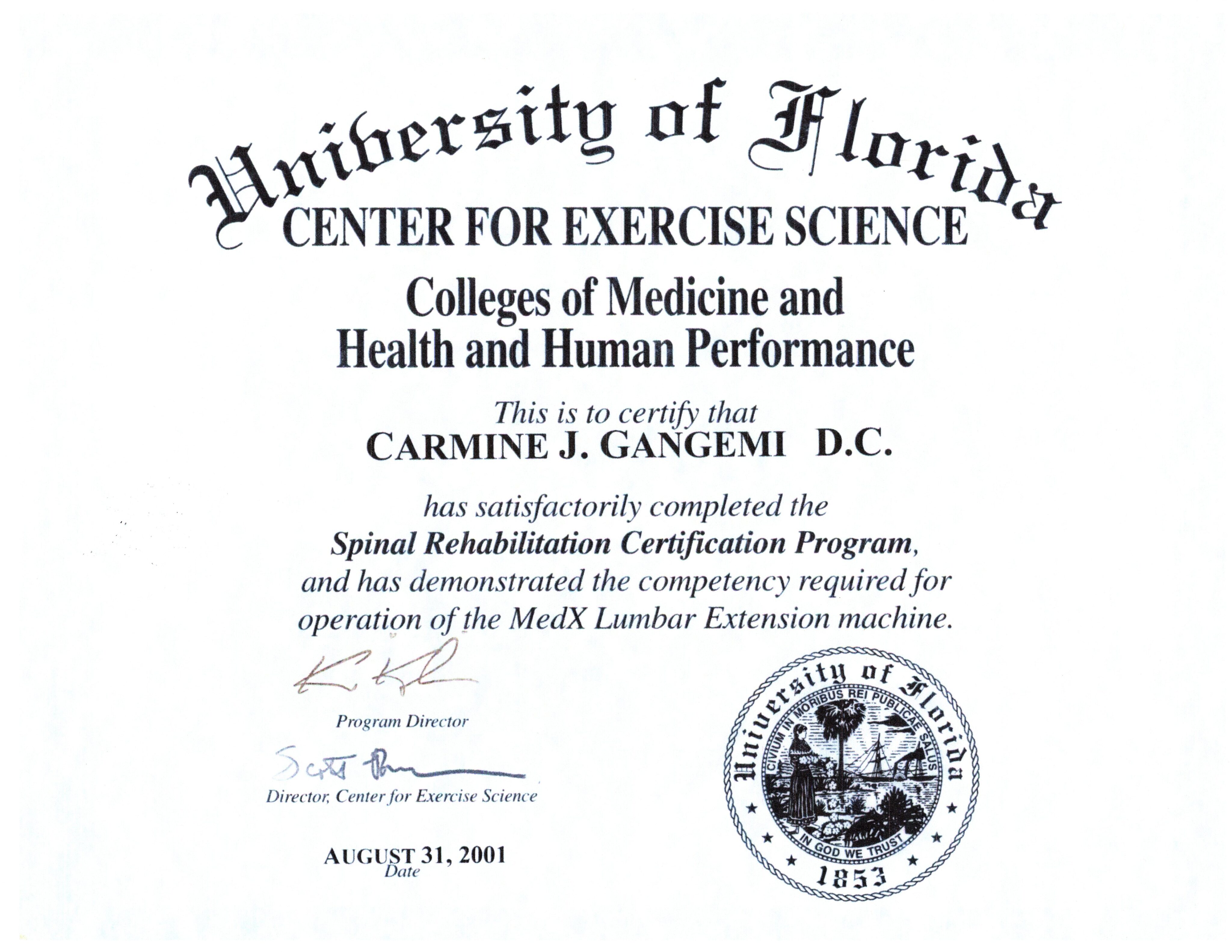 Spinal Rehab Certificate